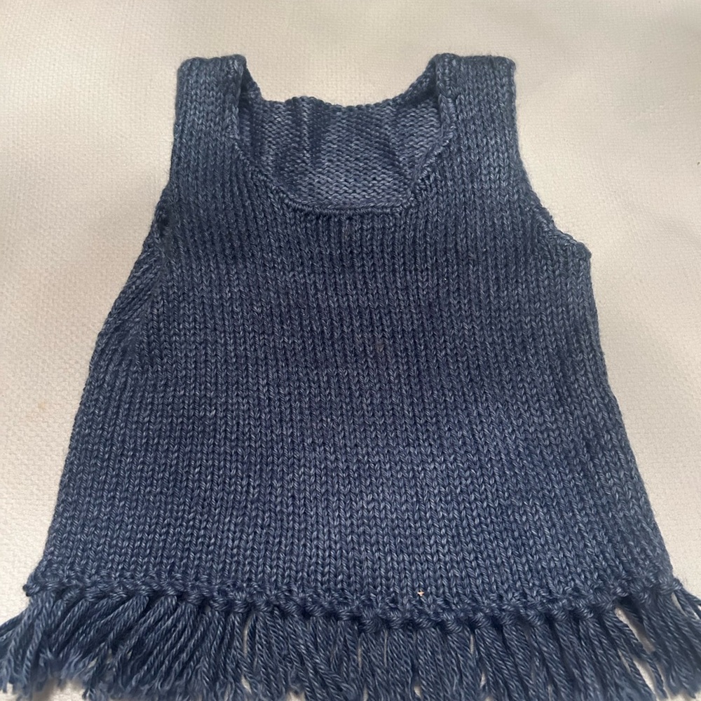 Fringe Knit Tank Top in Blue
